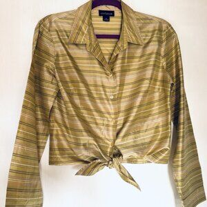 Cropped Tie at Waist Silk Blouse